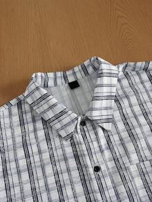 TOKVUE 男士休闲格子短袖衬衫，夏季 - 黑與白 - 查看 6