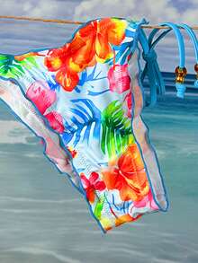 Swim Vcay Bộ bikini nữ gợi cảm kiểu yếm hở lưng buộc dây xếp nếp in họa tiết nhiệt đới, thích hợp cho kỳ nghỉ hè, thu ở bãi biển. - Nhiều màu - Xem 5