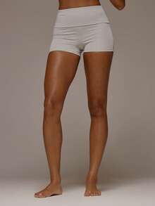 MUSERA Fold Over Fitted Soft Touch Micro Mini Shorts Spring Summer Holiday Everyday Cute Daily Basics Essential - Baby Blue - View 2