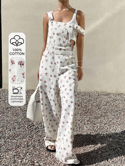 Livesso Ditsy Floral Fitted Women Denim Jumpsuit