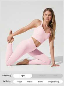 GLOWMODE FeatherFit™ See You Around Halter Backless Sports Bra Light Support Low Impact Yoga Pilates - Pink - View 4