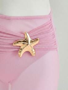 SHEIN Tween Girl Vacation 3pcs Blue Starfish Metal Button Bikini 3 Pieces Set, Beach Holiday Light Pink Two Piece Set Two Piece Bathing Suit Girls Two Piece Bathing Suit Girls Light Pink Mermaid Tail Skirt Long Skirt 2 Piece Set Pink Skirt Set - Pink - View 8