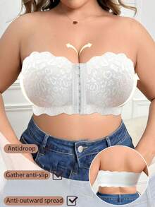 SHEIN 1 件大码蕾丝拼接前扣无钢圈抹胸文胸 - 白色 - 查看 5