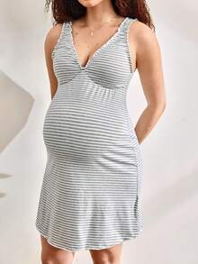 Moonlight&Mama Maternity Casual Striped Sleeveless Nightgown For Summer - Multicolor - View 5
