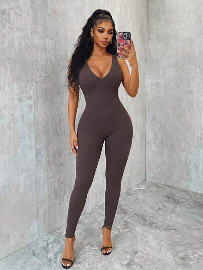 Eryvara Women's Sexy Tight-Fitting V-Neck Jumpsuit, Casual And Sexy