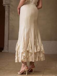 MOTF PREMIUM 女士荷叶边美人鱼裙 - 米色 - 查看 4
