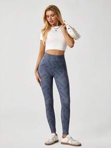 MONOPOLY X SHEIN 2pcs/Set Women's Letter Print Leggings - Black - View 9