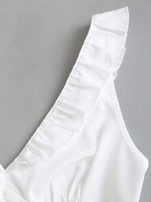 Sweetra 女士白色休闲荷叶边褶皱修身吊带背心，春夏款 - 白色 - 查看 7