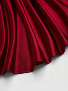 Olithes 女士优雅缎面蝴蝶结装饰酒红色短款连衣裙，无袖 - 酒紅色 - 查看 7