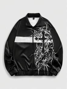 ROMWE MEN Street Life 男士印花卫衣，时尚长袖卫衣 - 黑色 - 查看 1