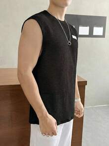 Manfinity BRENVOR 男士休闲宽松无袖T恤，标准尺码，纯黑色 - 黑色 - 查看 3