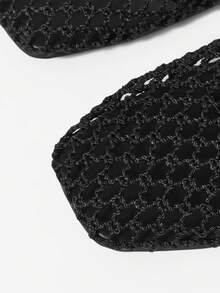 Mnmlis Zapatos planos de mujer con punta cuadrada, de moda, tejidos y sin cordones - Negro 1 - Ver 5