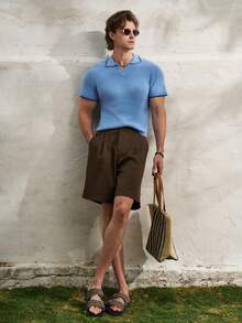 Airaco Áo khoác cardigan ngắn dáng suông, tối giản, phối nhiều mảnh vải, thích hợp cho mùa xuân/hè. - Màu xanh lam - Xem 6