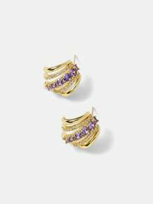 MOTF PREMIUM Pendientes simples personalizados con baño de oro de 18K y gema púrpura - Morado - Ver 6