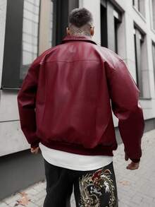 Artur Kramer Men's Autumn And Winter Drop Shoulder Long Sleeve Zip Up Red PU Leather Jacket - Red - View 2