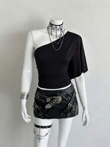 EgrlEra Summer Fashionable Sexy Asymmetric-Shoulder Sleeveless Top - Black - View 6