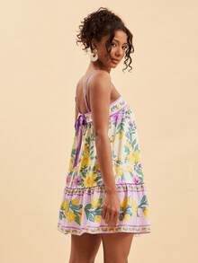 Travachic Spring/Summer Vacation Woven Printed Spaghetti Strap Women's Mini Dress - Multicolor - View 7