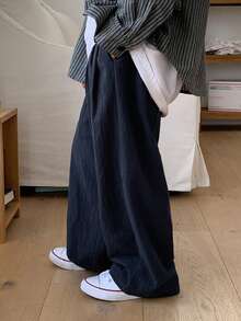 DAZY Tween Boy Solid Color Drawstring Waist Casual Versatile Everyday Loose Pants - Navy Blue - View 6