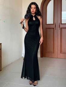 EastFlair 女士优雅纯色露背吊带长裙，适合夏季穿着 - 綠色 - 查看 5