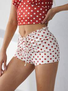 HautHeat Women's Polka Dot Print Drawstring Pajama Shorts - Red - View 8