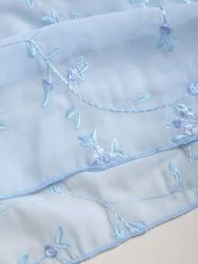 Sweetra Women's New Fashion Ruffled Sleeve Embroidered Jacquard Mesh Fabric Blouse - Dusty Blue - View 5