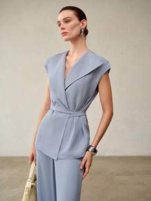 MOTF PREMIUM WOMEN'S FASHIONABLE THIN LAPEL BLAZER - Dusty Blue - View 1