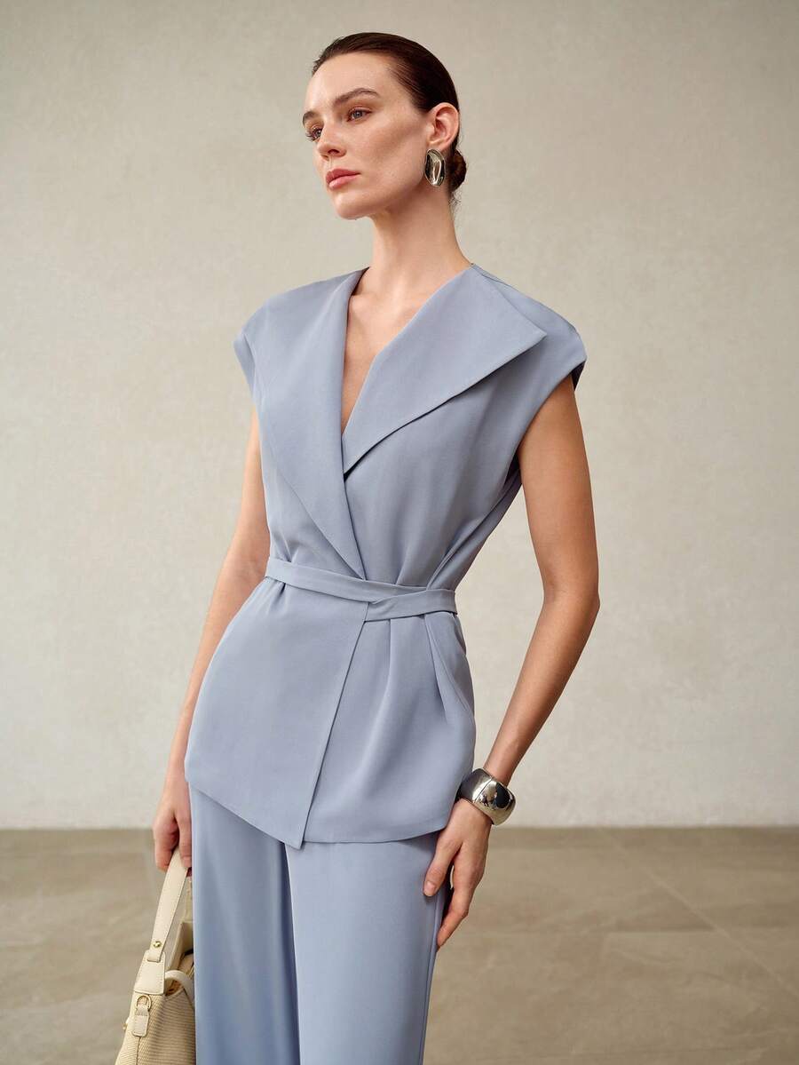 MOTF PREMIUM WOMEN'S FASHIONABLE THIN LAPEL BLAZER - Dusty Blue - View 1