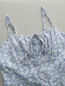 Olithes 碎花开衩吊带连衣裙长裙女装 - 淺藍色 - 查看 5