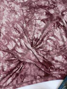 SHEIN EZwear 扎染印花扭结短袖T恤，休闲夏季款 - 咖啡棕 - 查看 4