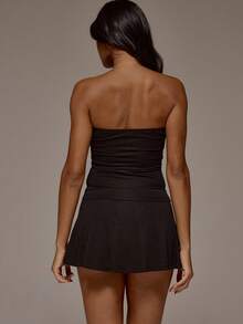 MUSERA ESSENTIALS Bandeau Fitted Longline Soft Touch Top Coord Top Only Spring Summer Holiday Everyday Cute Daily Basics Essential - Black - View 2