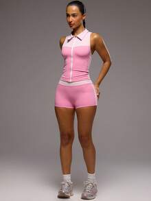 Musera Sport Quần short siêu ngắn năng động, phối màu tương phản, thích hợp cho tập luyện thể thao, tập gym, pilates, thể dục, hàng ngày, nữ tính, thoải mái, mùa hè. - Màu Hồng Tươi - Xem 3