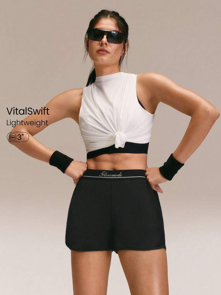 3.0'' VitalSwift Glow For Miles High-Waist Lightweight Quick-Dry Elastic Adjustable Drawstring Side Split Hem Reflective Strips Built-In Briefs Running Shorts Training Tennis Workout Daily Active Wear