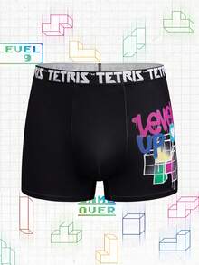 Tetris™ X SHEIN 3pcs Men's Boxer Briefs With Digital Cube Print & Elastic Waistband - Black and White - View 14