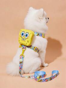 SpongeBob SquarePants | SHEIN 1 Set Of Cartoon Pattern Printed Pet Travel Straps And Leash Sets, A Variety Of Sizes To Choose From, And The Length Of The Strap Can Be Adjusted, Suitable For Cats And Dogs - Yellow - View 5