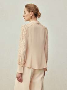 MOTF PREMIUM ELEGANT CONTRAST LACE FITTED BLOUSE, SPRING/SUMMER - Coral Pink - View 4