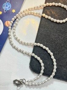 High-End Women's Mobile Phone Strap Crossbody & Shoulder Strap With Extended Beaded Chain, Compatible With Any Type Of Phone Case, Fashionable, Anti-Lost Lanyard With Clip And Pendant Gifts For Mother, Family, Friends, Birthday, Holiday Phone Charm, Phone Chain - Silver - View 6