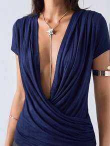 LYSMO 女士海军蓝性感深V领吊带背心 - 藏蓝色 - 查看 6