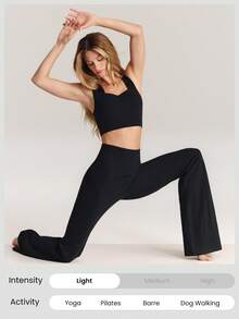 GLOWMODE 33英寸 FeatherFit™ Groovy Flare 高腰超长喇叭紧身裤，柔软弹力，吸汗透气，适合低强度瑜伽、普拉提、日常运动穿着 - 黑色 - 查看 7