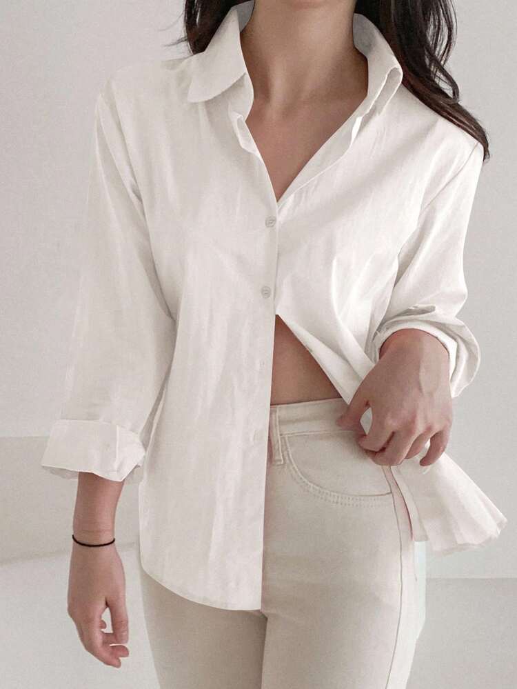 Tall Women's Extended Sleeve Collared Casual Shirt Summer