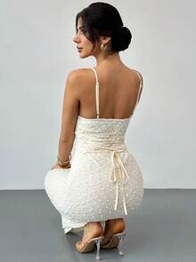 Firerie Elegant Romantic Apricot Spaghetti Strap Draped Neck Fitted Textured Dress, Suitable For Valentine's Day, Wedding Season, Spring/Summer Beach Vacation, Afternoon Tea Gathering - Apricot - View 4