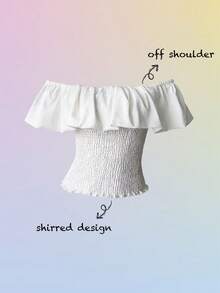 Olithes Off-The-Shoulder Pleated Layered Fitted Top - White - View 8