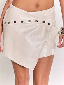 MUSERA Women Grommet Eyelet Skirt - Cream - View 5