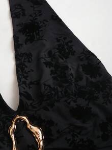 Sweetra Spring/Summer New Flocked Fabric Double-Layer Ruffle Mini Dress, Suitable For Parties, Birthday Celebrations - Black - View 6