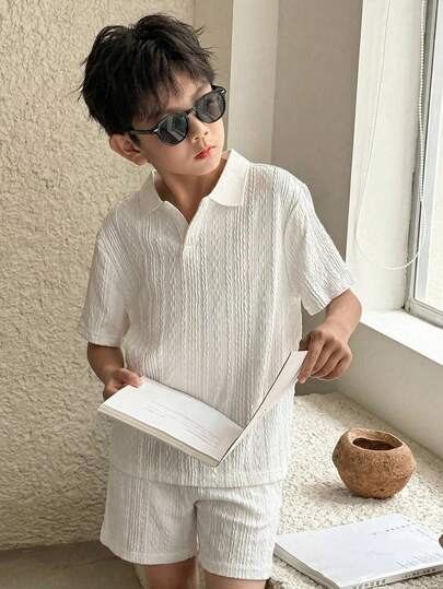 SHEIN 2-Pack Young Boys Boys Casual Sports College Street Cute Vacation Striped Lapel POLO Shirt And Khaki Shorts Set Suitable For Kids Outfits Young Boy Clothes Back To School Boys Set Suitable For Birthday Parties, Evening Parties, Performances, Weddings, Baptisms, Opening Ceremonies Daily Suitable For Daily Use Suitable For School Suitable For Travel Suitable For Sports Suitable For Spring And Summer Seasons,Toddler Boy Clothes,Toddler,Easter Gift For Boys