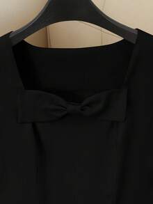 SHEIN Franclia 女士优雅纯色蝴蝶结装饰夏季连衣裙 - 黑色 - 查看 4