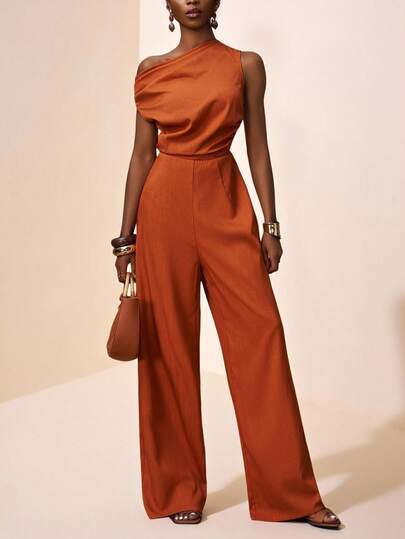 Zivah 2026 Spring/Summer New Music Festival, Western Style, Nomadic Style, Birthday Party, Graduation Season, College Style, Student Wear, Daily Outings, All-Match Versatile, Casual, Vacation, Cruise Travel, Beach, Sunbathing, Viral Hits, Streetwear, Birthday Outfit, Halloween Costumes, Wedding Guest Bohemian Style, Brunch Wear, Business Casual Woman, Airport Outfit, Party, Holiday Outings, Elegant Banquet, Linen Texture Asymmetric Ruched Waist Jumpsuit