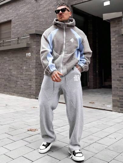 Artur Kramer 男士撞色拼接拉链连帽夹克，秋冬，2000 年代风格