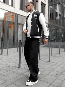 Artur Kramer 男士字母印花口袋宽松阔腿休闲牛仔裤 - 黑色 - 查看 4