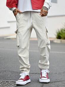 Devon Thys Pantaloni cargo da uomo con vita regolabile con coulisse e tasche - Beige - Visualizzare 6