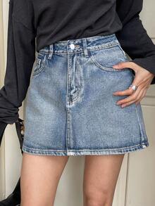 DAZY Women's A-Line Regular Waist Short Washed Denim Mini Skirt - Medium Wash - View 7